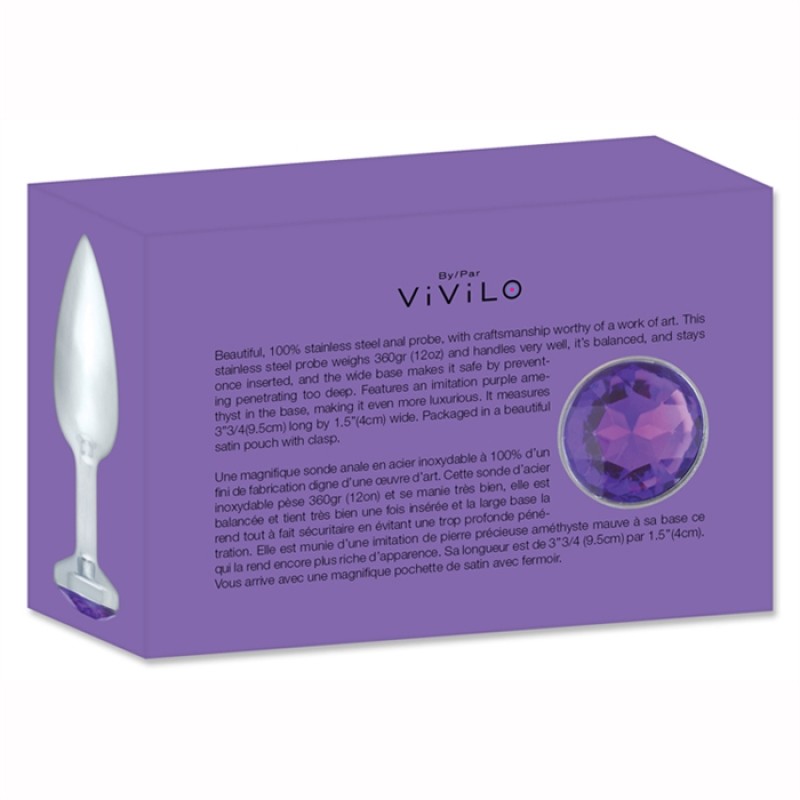 Jewel Stainless Steel Butt Plug - Large Purple