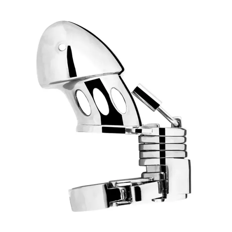 Blue Line Obedience Stainless Steel Chastity Cage
