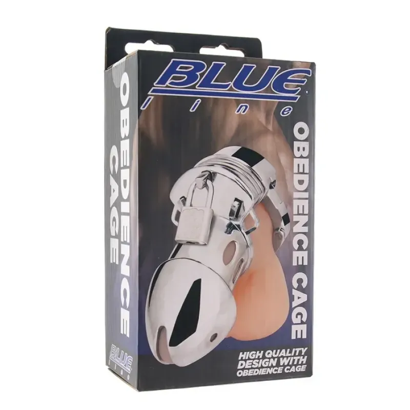 Blue Line Obedience Stainless Steel Chastity Cage