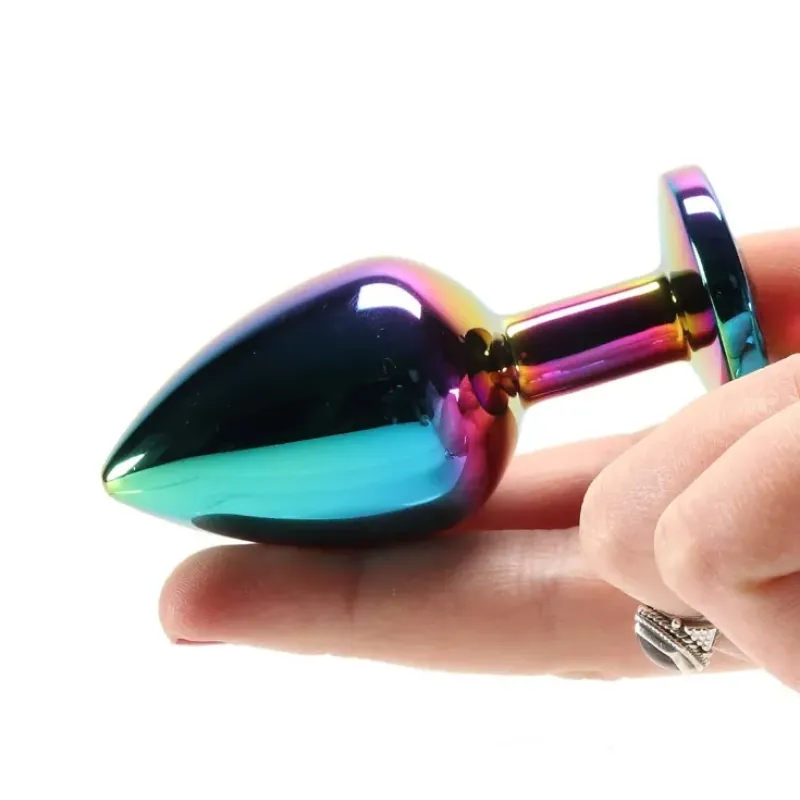 Medium Aluminum Plug with Rainbow Gem in Multicolor