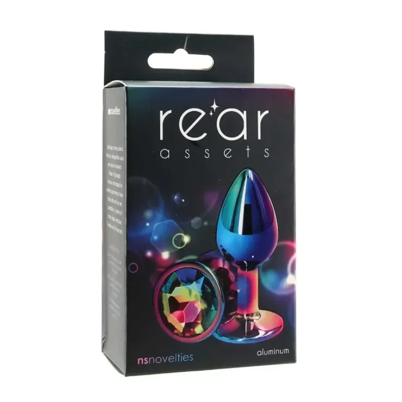 Medium Aluminum Plug with Rainbow Gem in Multicolor