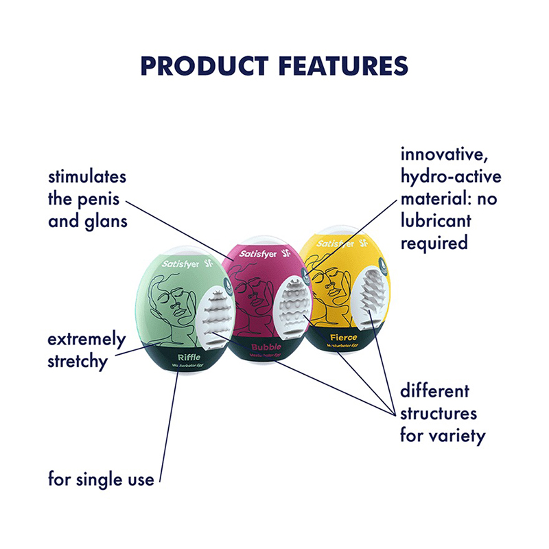 Satisfyer Masturbation Eggs 3 Pack Riffle, Bubble, Fierce