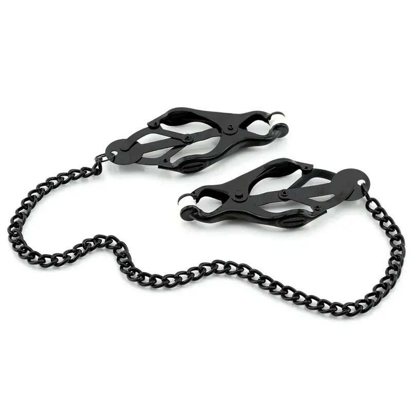 Clover Butterfly Nipple Clamps with Chain - Black