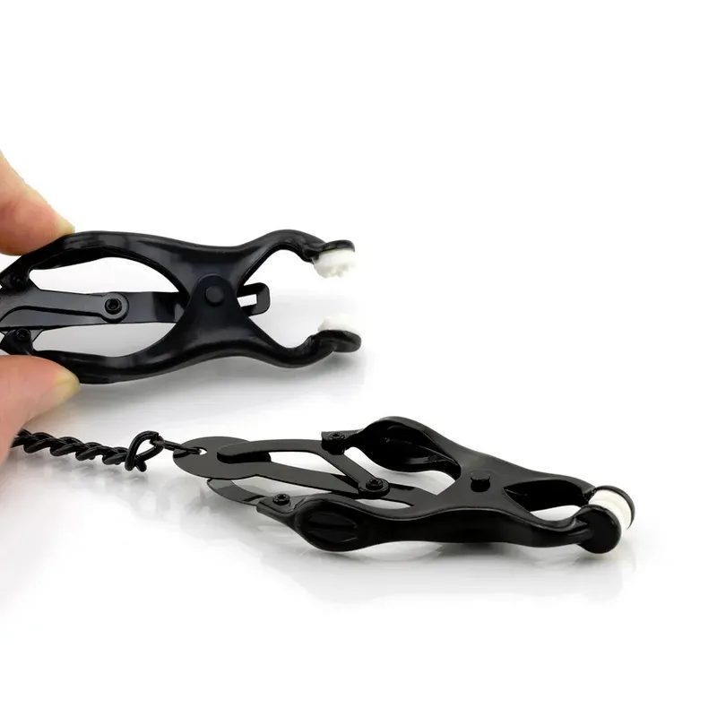 Clover Butterfly Nipple Clamps with Chain - Black