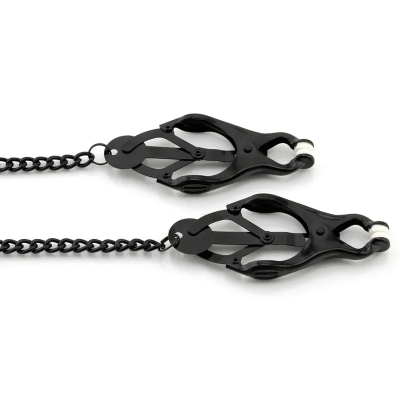 Clover Butterfly Nipple Clamps with Chain - Black