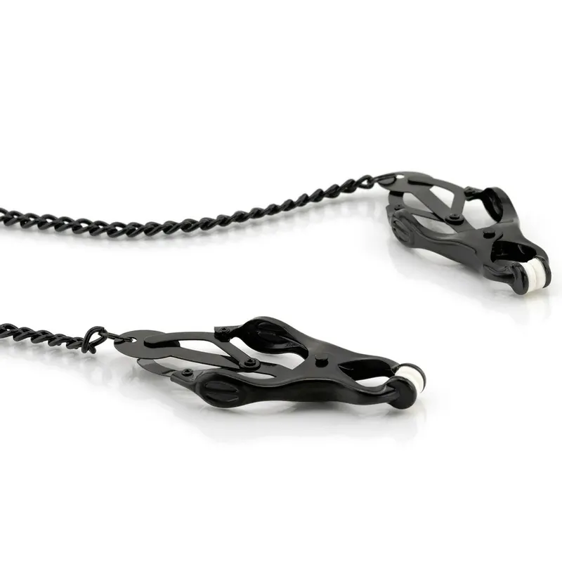 Clover Butterfly Nipple Clamps with Chain - Black