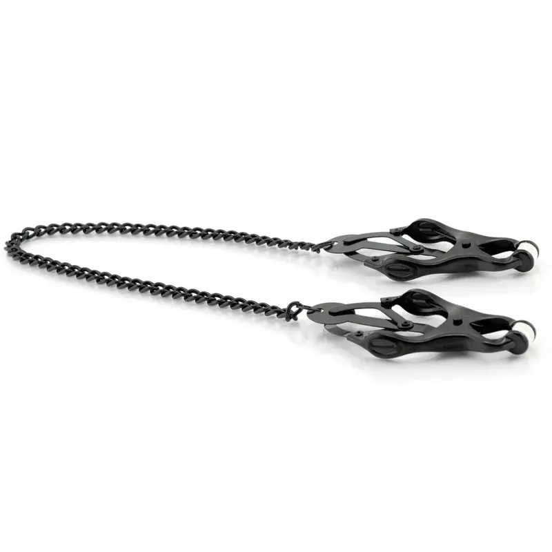 Clover Butterfly Nipple Clamps with Chain - Black